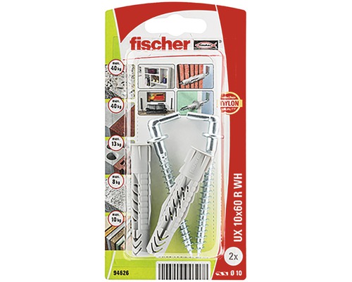 Univerzálna hmoždinka Fischer UX 10x60 R WH, 2 kusy, so skrutkami