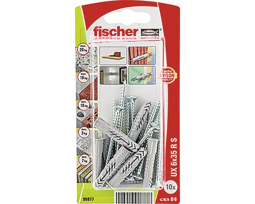 Univerzálna hmoždinka Fischer UX 6x35 so skrutkou 10 ks Fischer Univerzálne hmoždinky UX 6x35 RS so skrutkami, 10 kusov