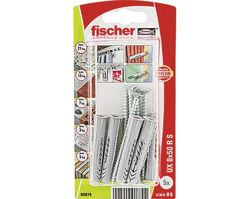 Univerzálna hmoždinka Fischer UX 8x50 so skrutkou 5 ks Sada univerzálnych hmoždiniek Fischer UX 8x50 so skrutkami