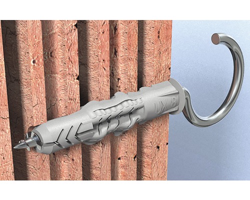 Univerzálna hmoždinka Fischer UX s hákom v tehlovej stene