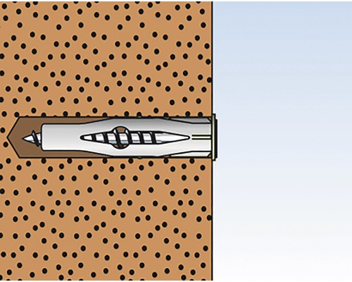 Ilustrácia upevnenia hmoždinky do dutých stien v stene