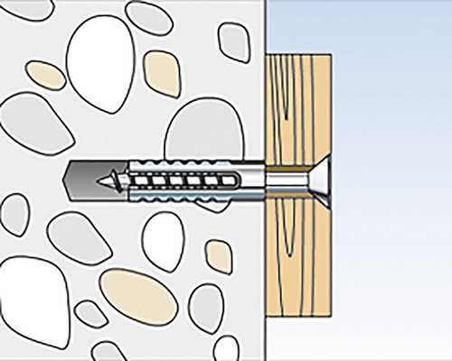 Ilustrácia hmoždinky v betóne s kusom dreva