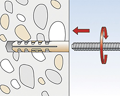 Ilustrácia upevnenia hmoždinky v stene