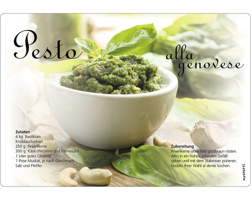 Obkladový panel do kuchyne mySPOTTI pop Pesto 41x59 cm Pesto alla genovese s bazalkou a píniovými orieškami v bielej miske