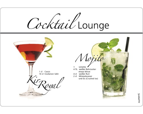 Obkladový panel do kuchyne mySPOTTI pop Koktejl 41x59 cm Koktailový salónik s nápojmi Kir Royal a Mojito