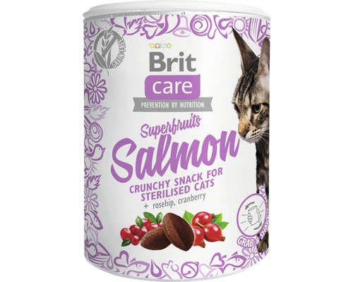 Maškrty pre mačky Brit Care Cat Snack Superfruits Salmon 100 g Brit Care pochúťka pre mačky s lososom a superovocím pre sterilizované mačky