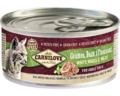 Konzerva pre mačky Carnilove Chicken, Duck & Pheasant 100 g Carnilove mokré krmivo pre mačky s kuracím, kačacím a bažantím mäsom v konzerve