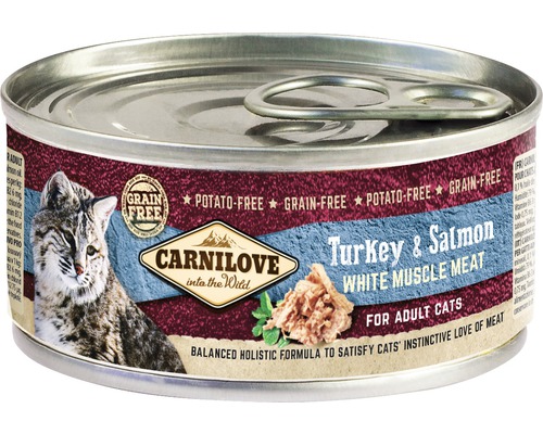 Konzerva pre mačky Carnilove Turkey & Salmon 100 g Carnilove mokré krmivo pre mačky s morčacím mäsom a lososom pre dospelé mačky