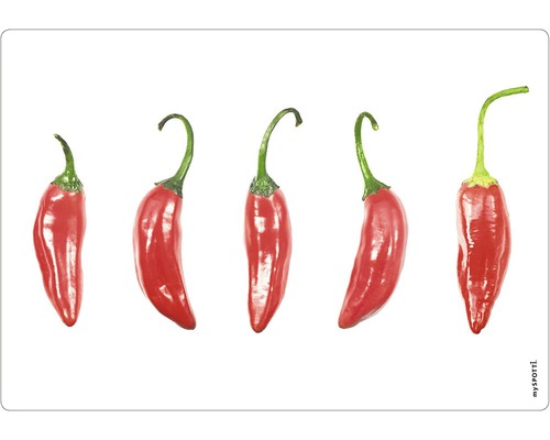 Obkladový panel do kuchyne mySPOTTI pop Feferonky 41x59 cm Päť červených chilli papričiek