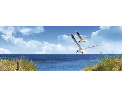 Obklad do kúpeľne mySPOTTI aqua North Sea 120x45 cm Výhľad na more s lietajúcimi čajkami a plážovou trávou