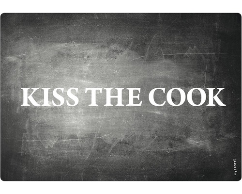 Obkladový panel do kuchyne mySPOTTI pop Kiss the cook 41x59 cm Rohožka s nápisom Kiss the Cook