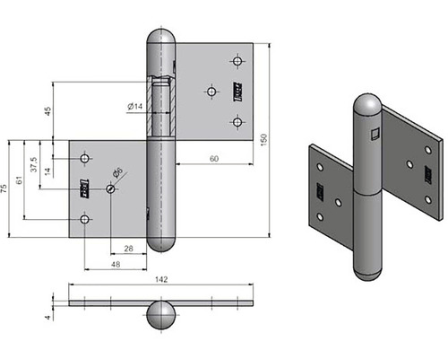 Stavebný záves dverový 150 mm ľavý S1
