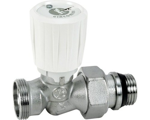 Termostatický ventil priamy s ručnou hlavou Giacomini 1/2 "x16, chróm R432X033 Giacomini ventil z kovu s bielym otočným gombíkom