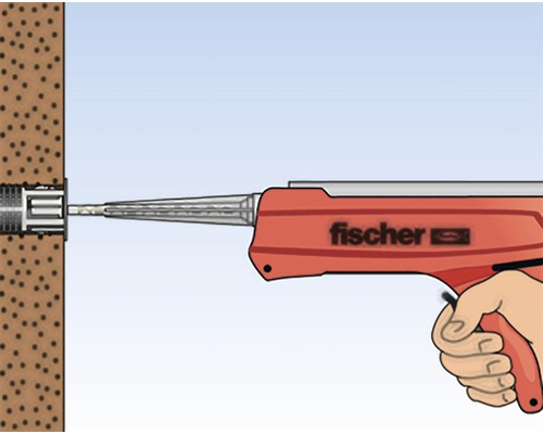 Ilustrácia injektážnej pištole s tryskou a kotevným puzdrom od spoločnosti Fischer