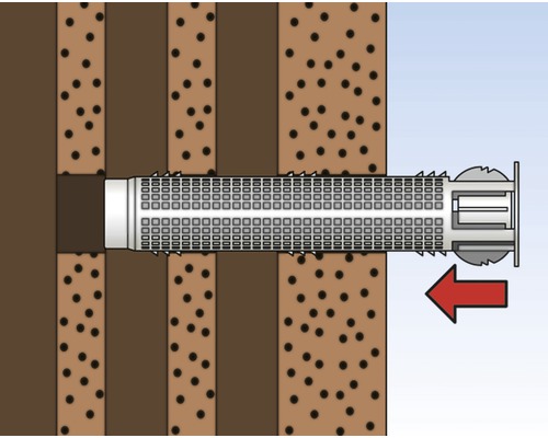 Ilustrácia upevnenia hmoždinky v stene