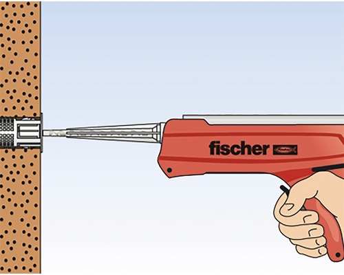 Ilustrácia montáže s injektážnou maltou a vytlačovacou pištoľou od spoločnosti Fischer