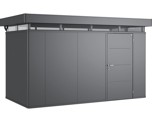 Plechový záhradný domček Biohort CasaNova 4x2 pravé dvere 404x204 cm tmavosivý metalický Záhradná skriňa s dverami a oknami na hornom poschodí