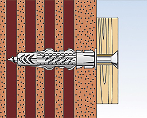 Ilustrácia skrutky s hmoždinkou v stene