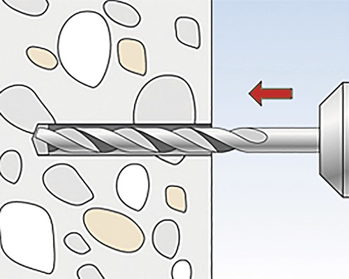 Ilustrácia vŕtačky vŕtajúcej otvor do betónovej steny