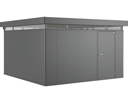 Plechový záhradný domček Biohort CasaNova 4x4 pravé dvere 404x404 cm tmavosivý metalický Moderný záhradný domček s dverami