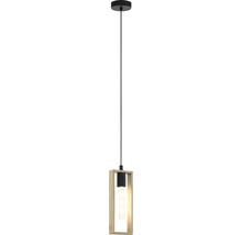 Závesná lampa s dreveným rámom a žiarovkou
