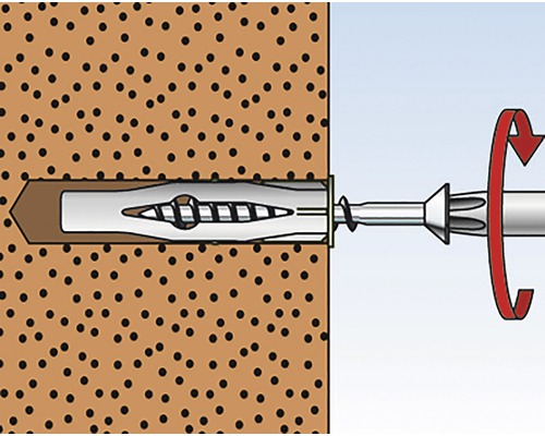 Ilustrácia inštalácie hmoždinky do dutých stien
