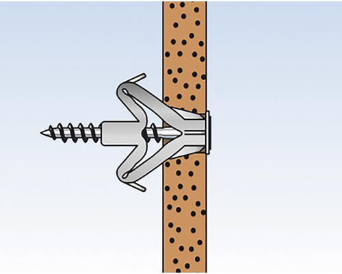 Sklopná hmoždinka so skrutkou v stene
