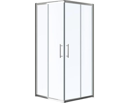 Rohový sprchový kút s dvojkrídlovými dverami a čírym sklom