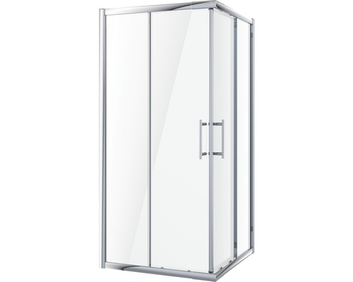 Rohový sprchovací kút s posuvnými dverami a madlom