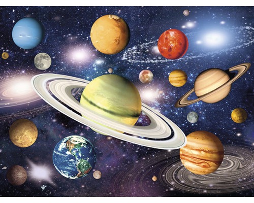 Ilustrácia slnečnej sústavy s planétami a hviezdami