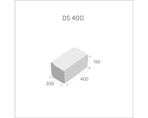 Obrázok dlažobného kameňa s rozmermi 400 x 200 x 150 mm