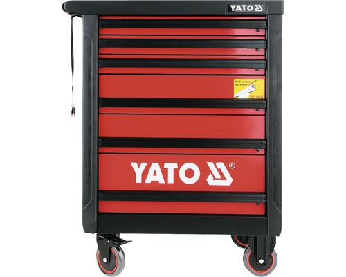 Pojazdný vozík na náradie s niekoľkými zásuvkami a logom Yato