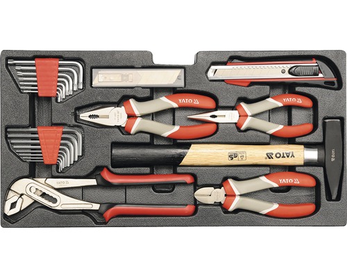 Sada náradia Yato v úložnom kufríku s kladivom, kliešťami, skrutkovačmi a rezačkou