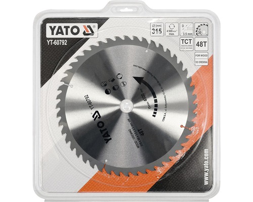 Pílový kotúč Yato, priemer 315 milimetrov, 48 zubov, s karbidovými hrotmi, vhodný na drevo
