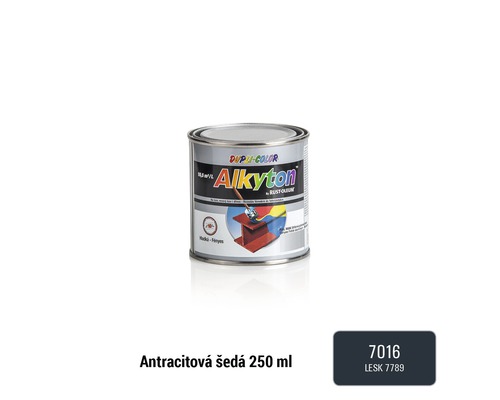 Samozákladová farba na hrdzu i drevo lesklá Alkyton antracitovo sivá RAL7016 0,25 l Samozákladová farba na hrdzu i drevo lesklá Alkyton antracitovo sivá RAL7016 0,25 l