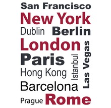 Typografia s názvami rôznych miest