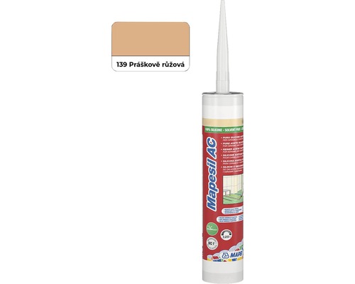 Silikón sanitárny MAPEI Mapesil AC 310 ml 139 práškovo ružová Tuba silikónu Mapesil AC v púdrovej ružovej farbe
