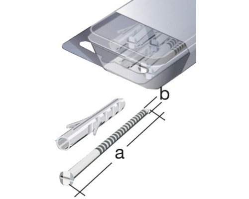 Obrázok hmoždinky so skrutkou a rozmermi v balení