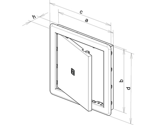 Technický nákres revíznych dvierok s rozmermi.
