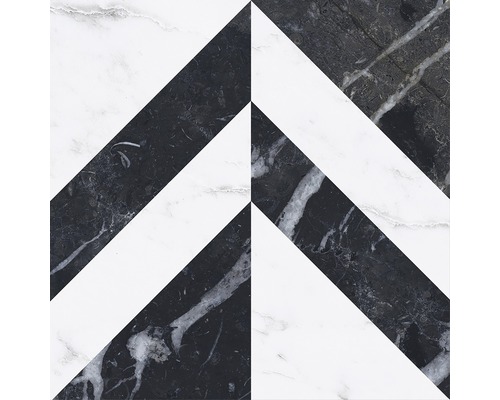 Dlažba imitácia mramoru Velvet Taco geo negro 16,5 x 16,5 cm Dlaždica so šípkovým vzorom v čiernej a bielej farbe
