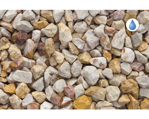 Detailný pohľad na okrasný štrk so symbolom priepustnosti vody