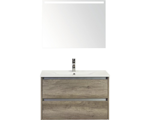 Kúpeľňový nábytkový set Dante 80 cm s keramickým umývadlom a zrkadlom s LED osvetlením dub Nebraska