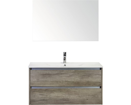 Kúpeľňový nábytkový set Dante 100 cm s keramickým umývadlom Model 1 a zrkadlom dub Nebraska