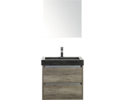 Kúpeľňový nábytkový set Dante 60 cm s umývadlom z prírodného kameňa a zrkadlom dub Nebraska