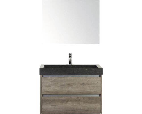 Kúpeľňový nábytkový set Dante 80 cm s umývadlom z prírodného kameňa a zrkadlom dub Nebraska