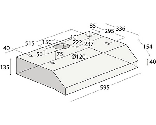 Technický nákres digestora s rozmermi