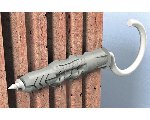 Univerzálna hmoždinka Fischer s hákom v tehlovej stene