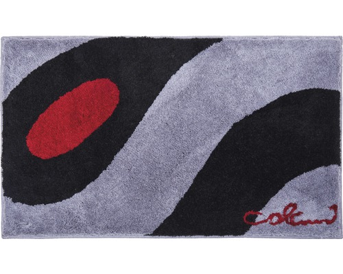 Koberec s abstraktným vzorom v šedej, čiernej a červenej farbe