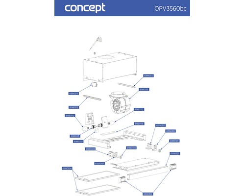 Rozkreslený nákres digestora Concept OPV3560bc