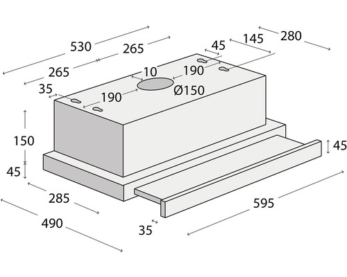 Technický výkres tela digestora s rozmermi